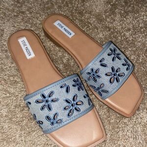 New Steve Madden Blue Embroidered Women's Slides